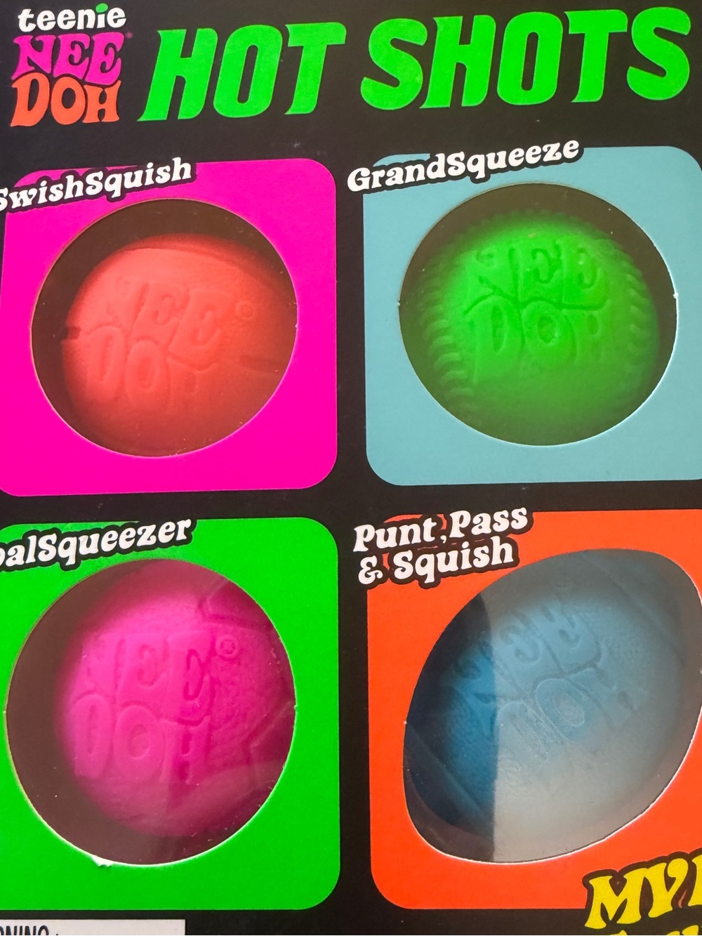 Teenie Nee Doh Hot Shots, a 4-pack of miniature, squeezable sports-theme
